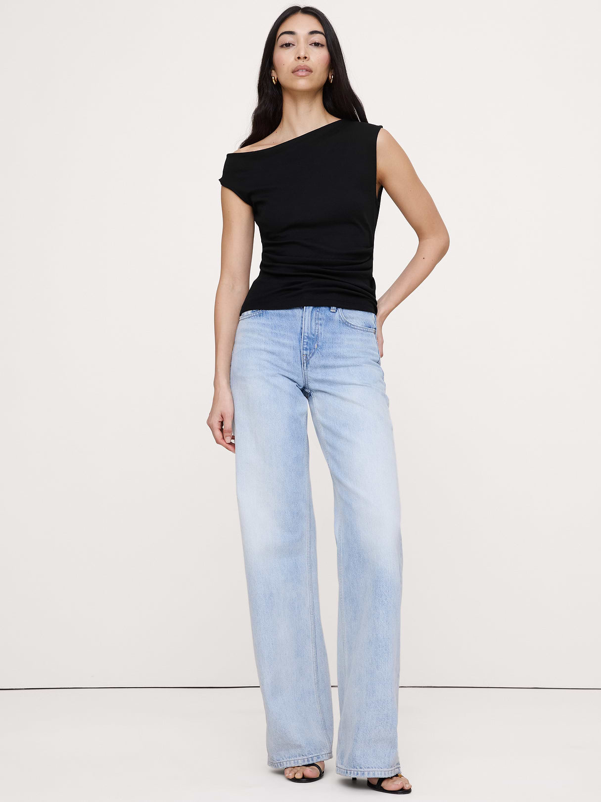 Airy Cotton Asymmetrical Tank - Black