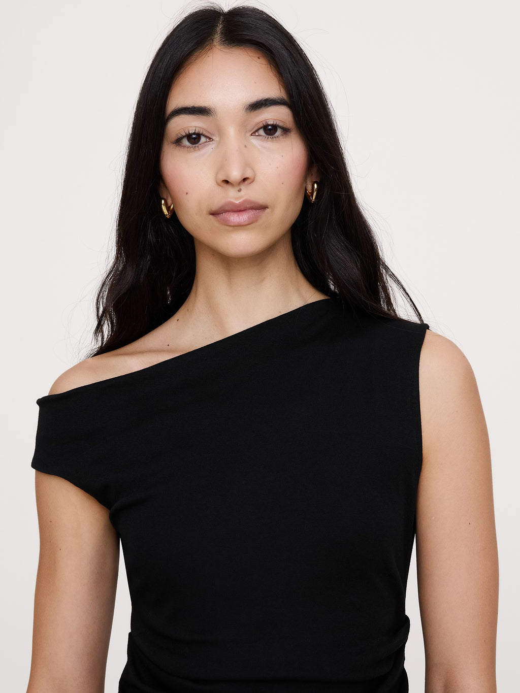 Airy Cotton Asymmetrical Tank - Black