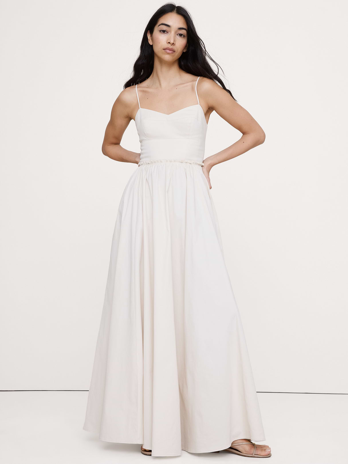 Soft Cotton Corset Maxi Dress - Cream White