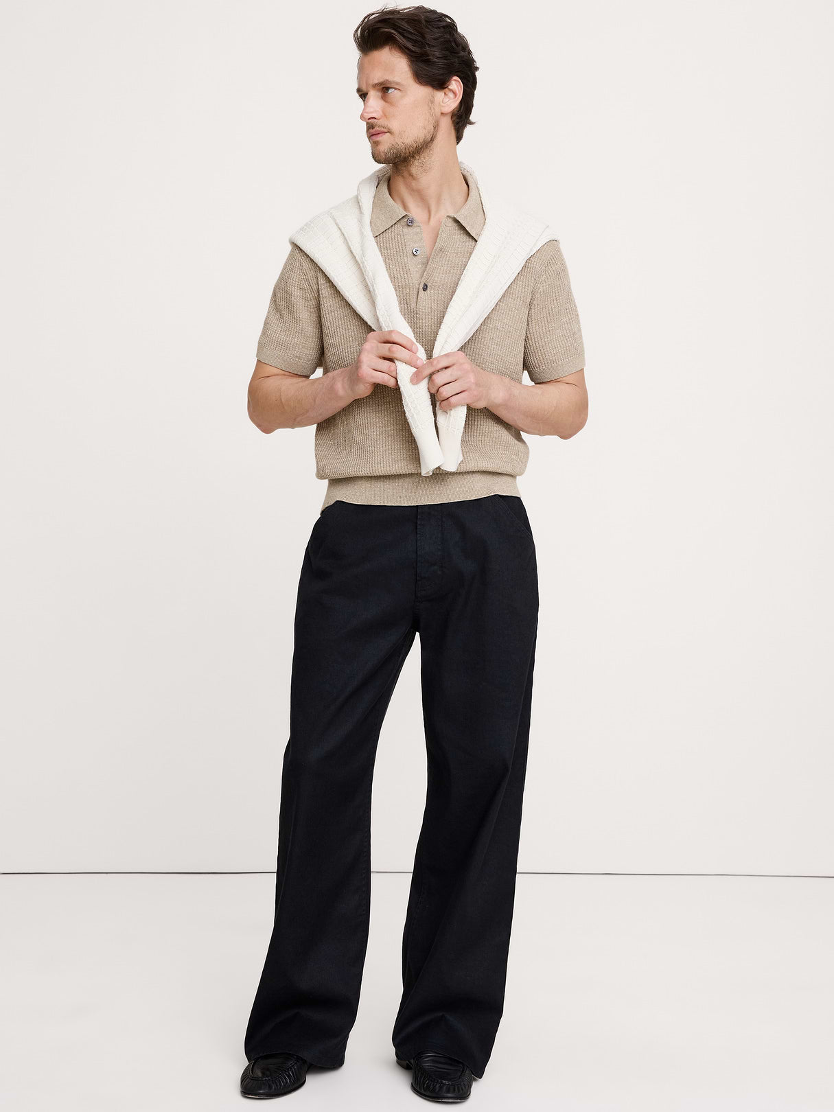 Loose Italian Linen-Cotton Pant - Black