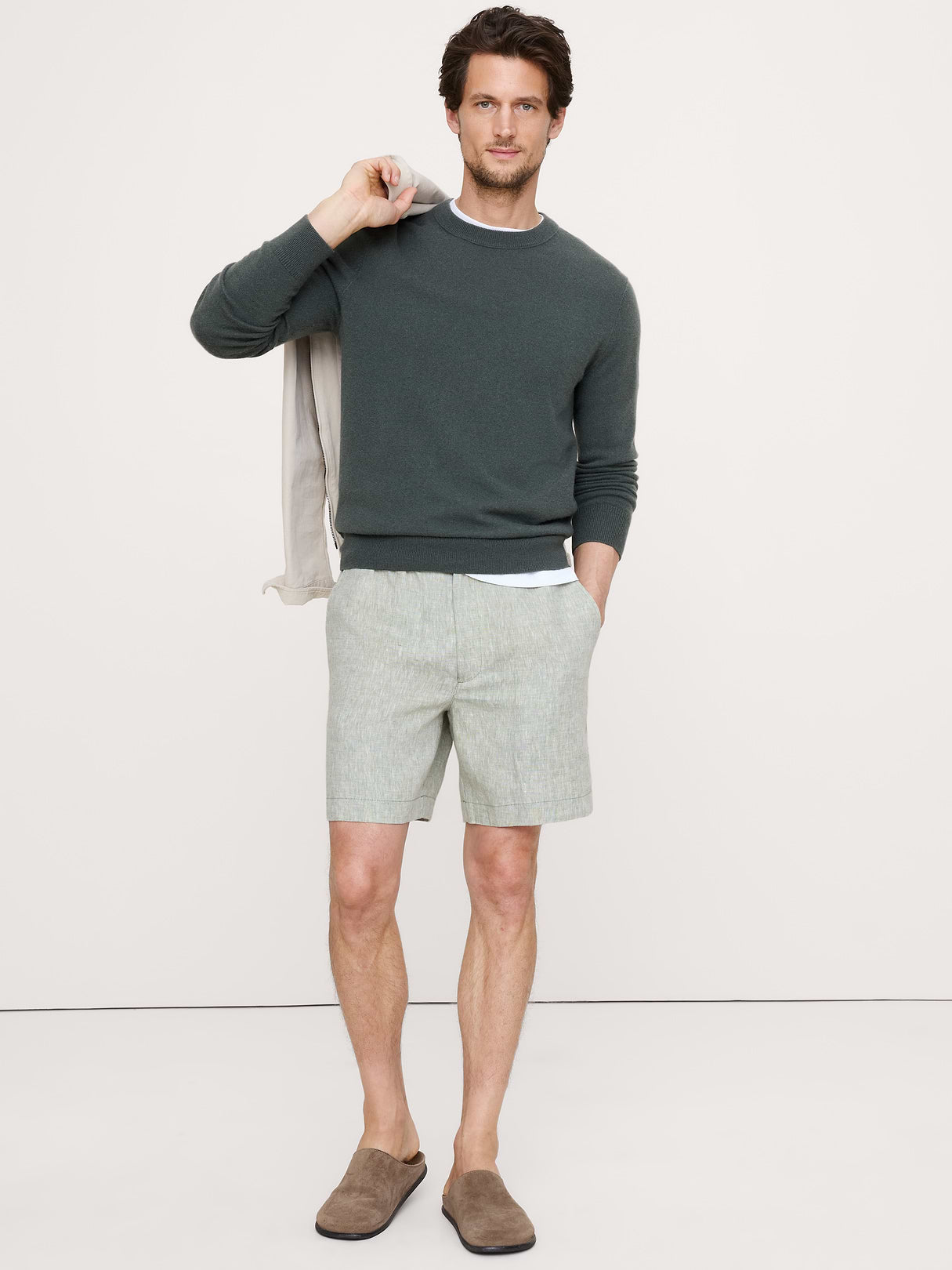 7" Linen Pull-On Short - Sage Green