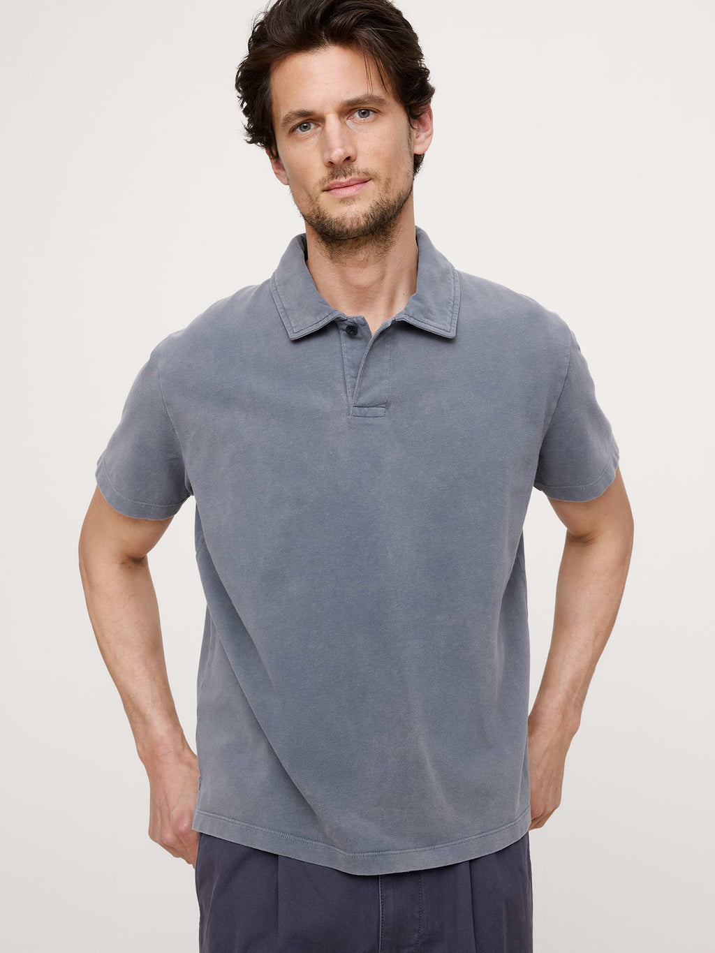 Relaxed Sueded Cotton Polo - Dark Denim Blue