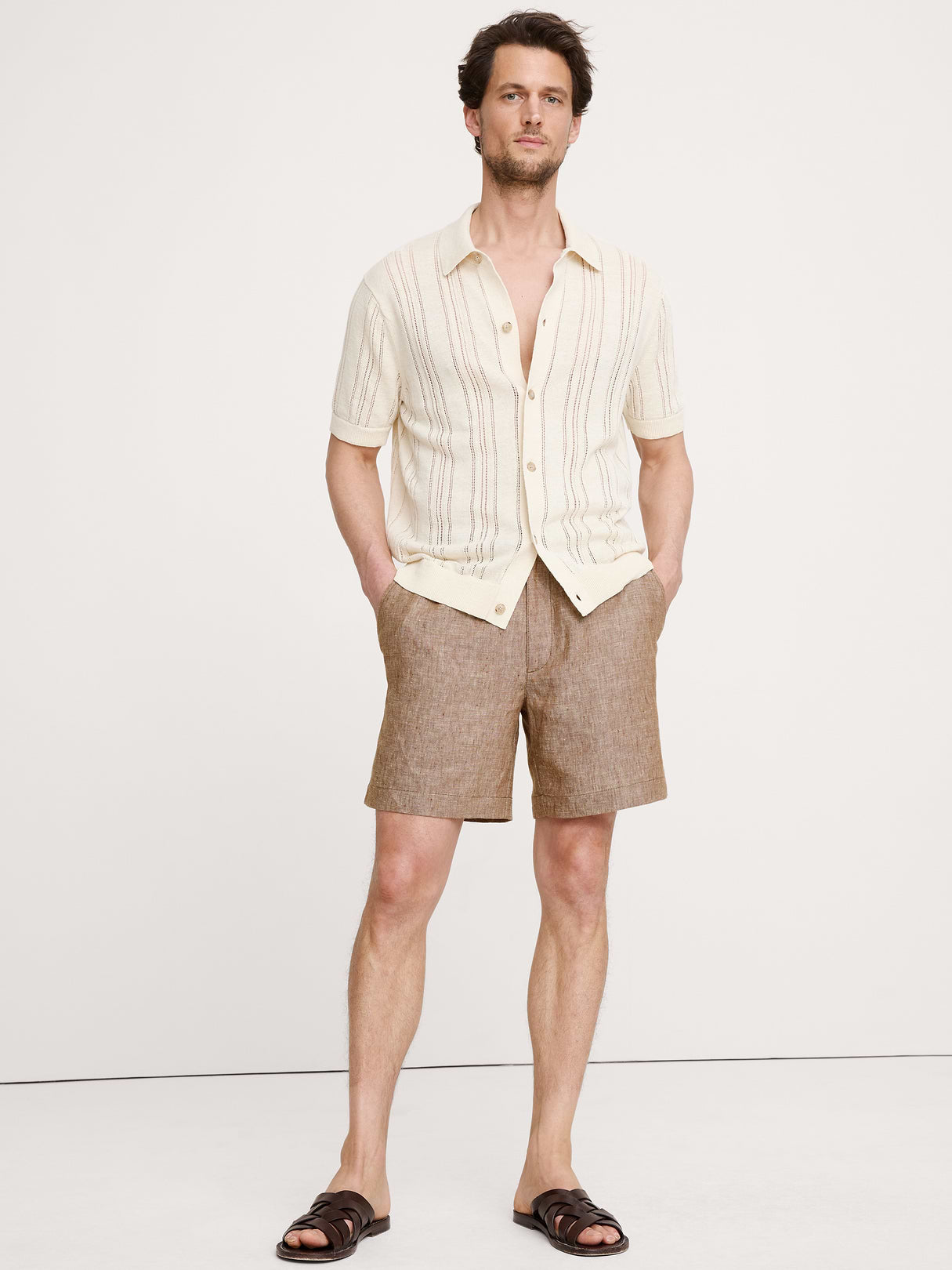 7" Linen Pull-On Short - Earth Brown