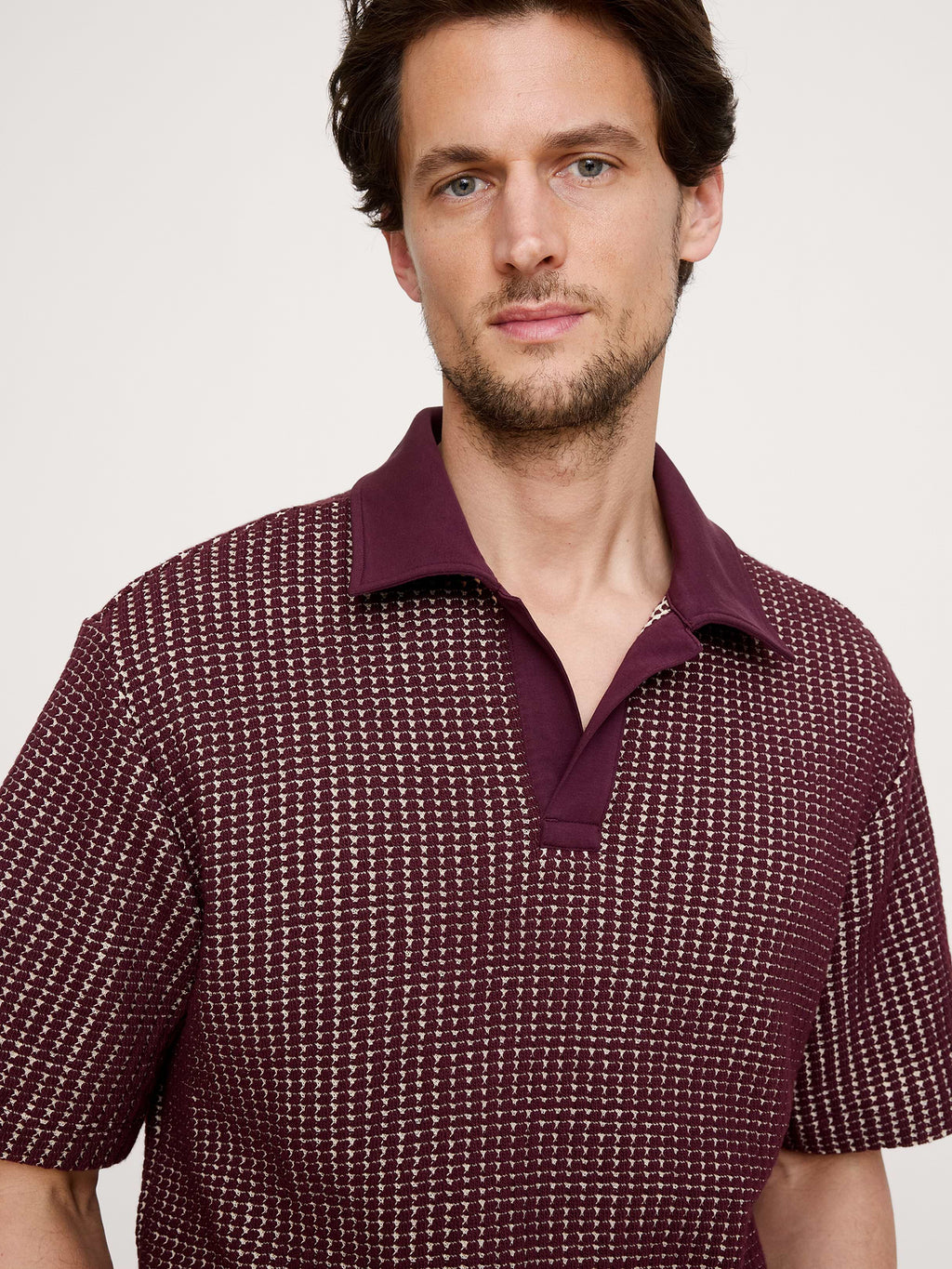 Relaxed-Fit Waffle-Knit Polo - Dark Merlot