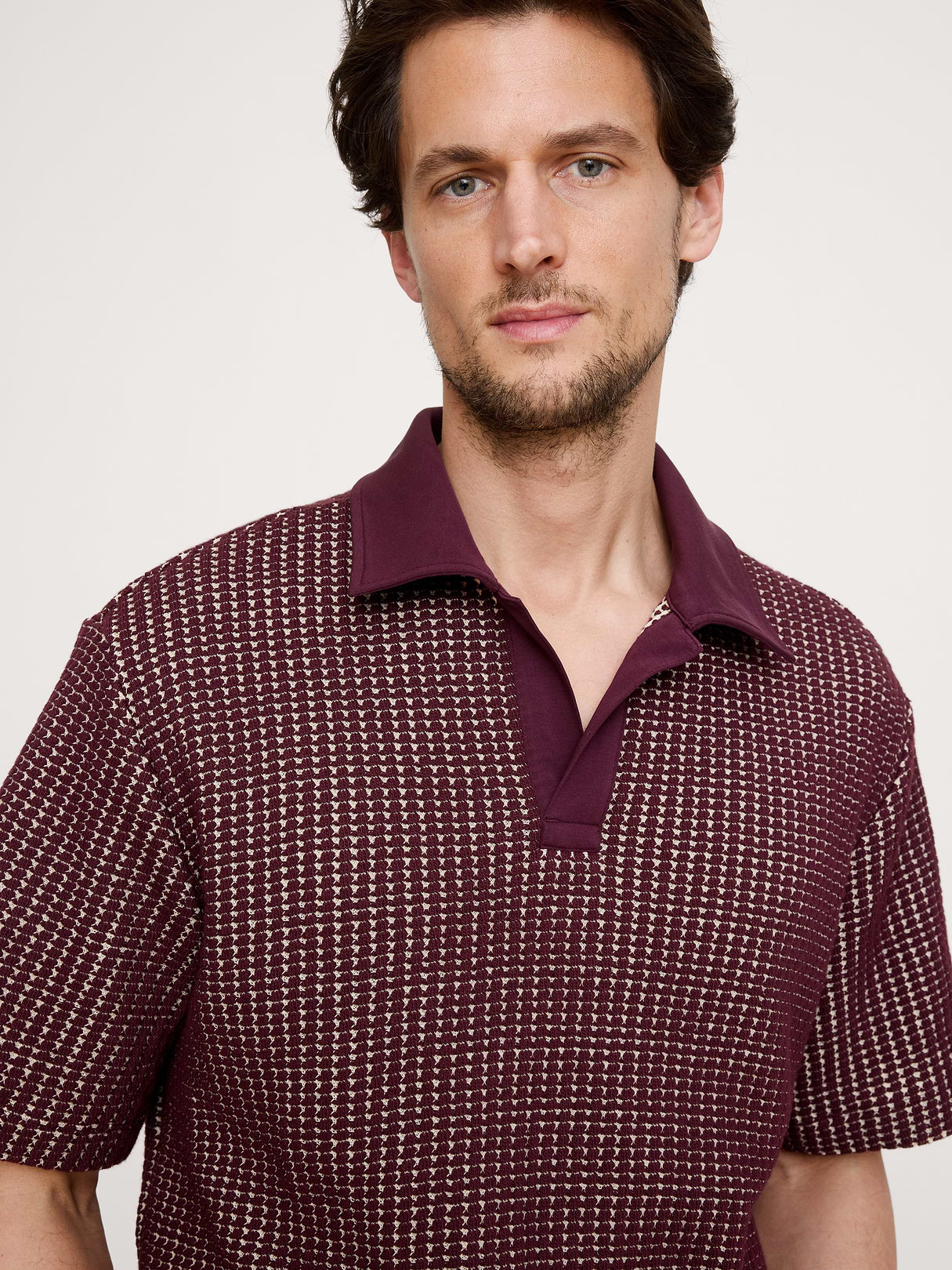 Relaxed-Fit Waffle-Knit Polo - Dark Merlot