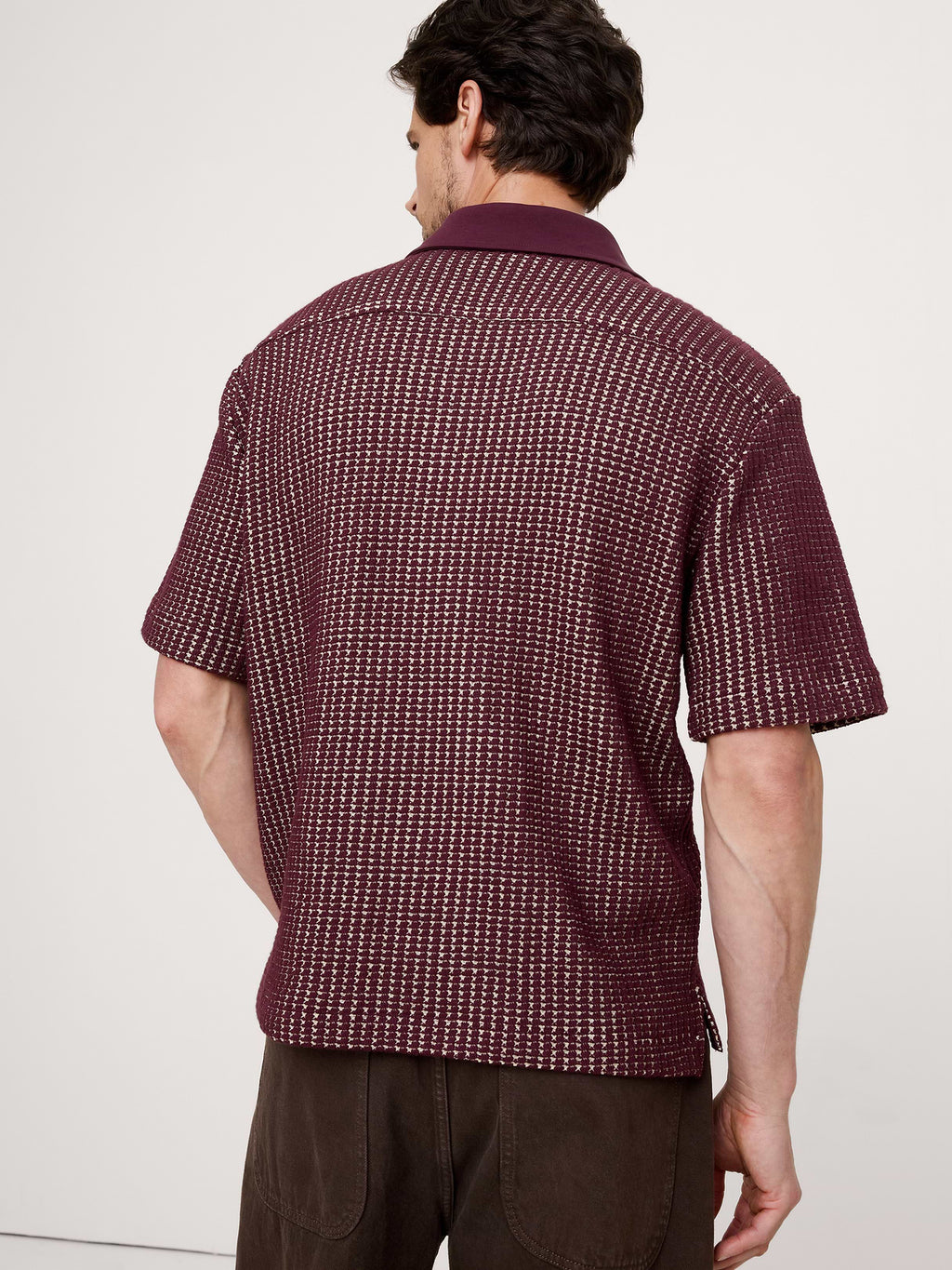 Relaxed-Fit Waffle-Knit Polo - Dark Merlot