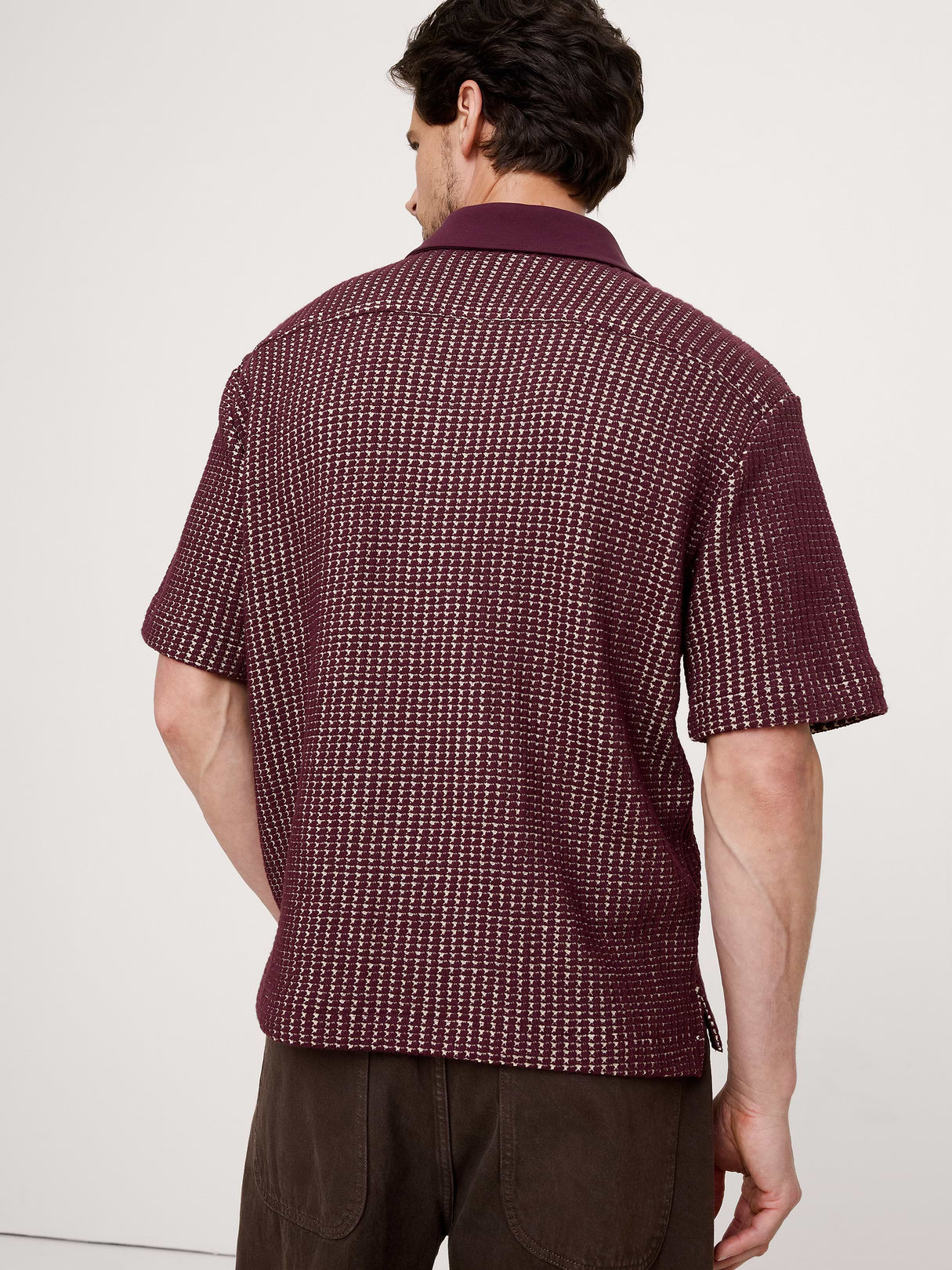 Relaxed-Fit Waffle-Knit Polo - Dark Merlot