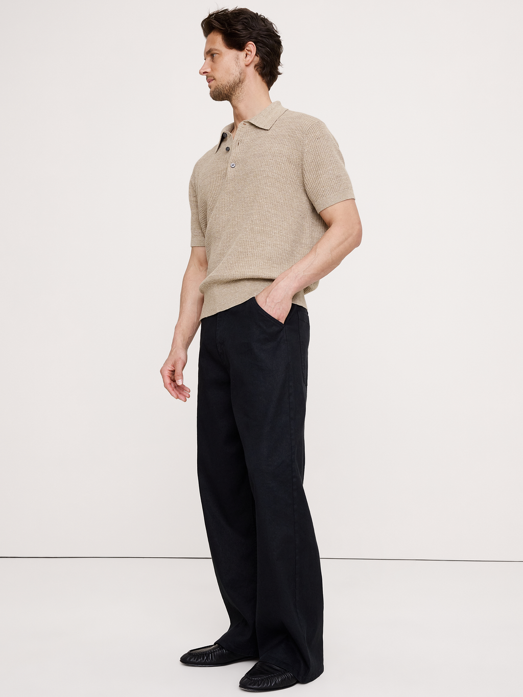 Loose Italian Linen-Cotton Pant - Black