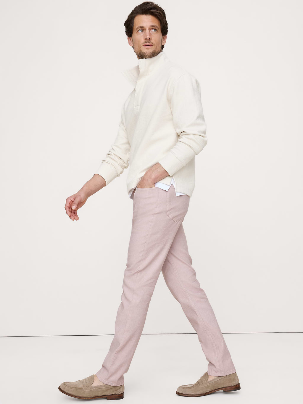Slim Linen-Cotton Traveler Pant - Pink