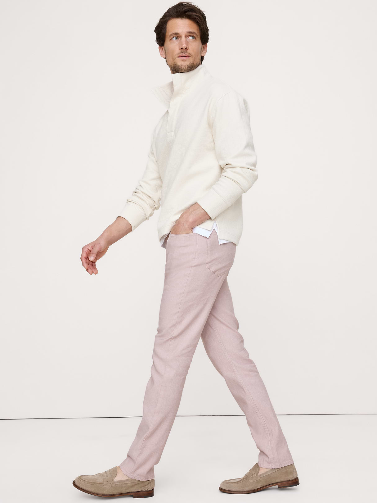 Slim Linen-Cotton Traveler Pant - Pink