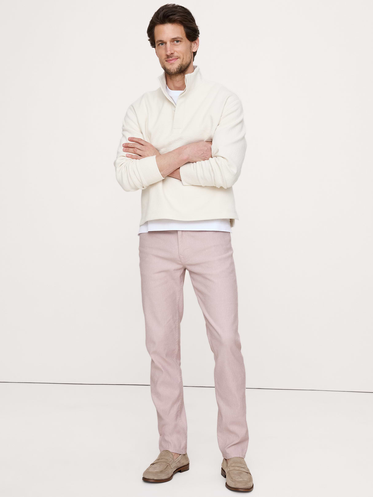 Slim Linen-Cotton Traveler Pant - Pink