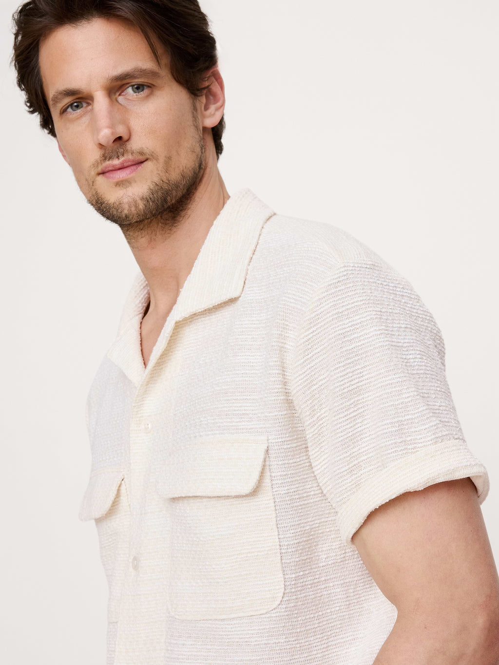 Textured Knit Resort Shirt - Cream