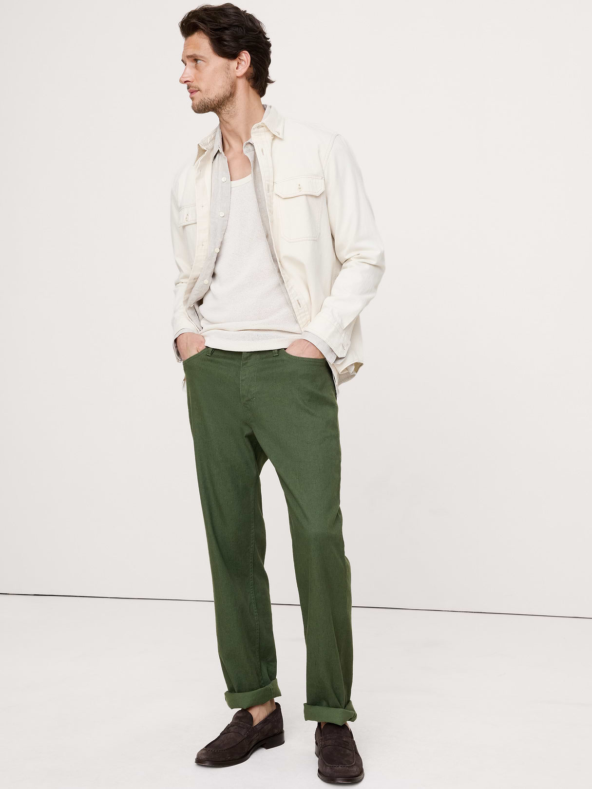 Straight Linen-Cotton Traveler Pant - Leafy Green