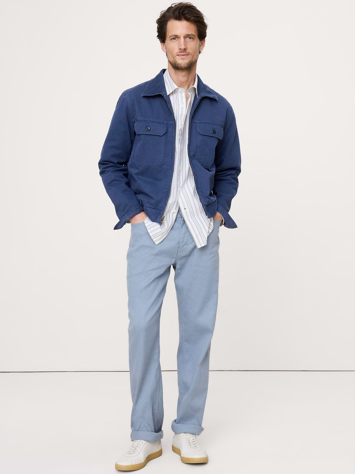Straight Linen-Cotton Traveler Pant - Gray Blue