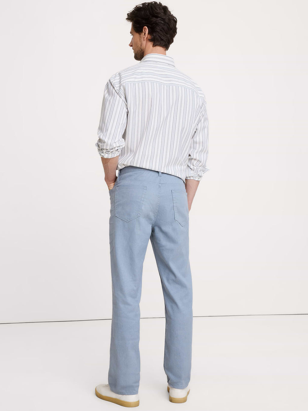 Straight Linen-Cotton Traveler Pant - Gray Blue
