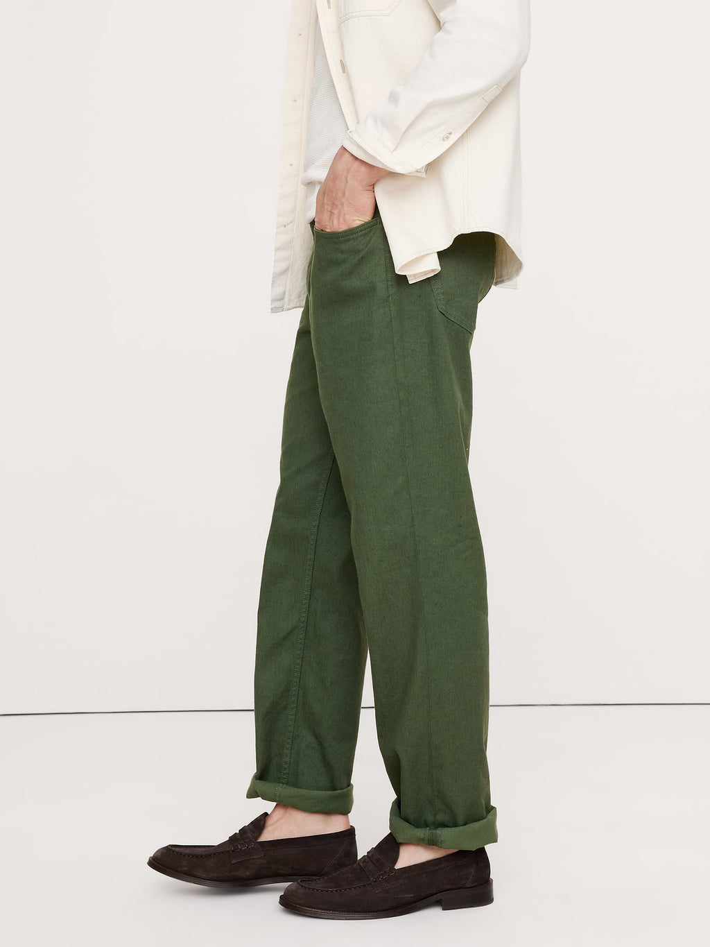 Straight Linen-Cotton Traveler Pant - Leafy Green