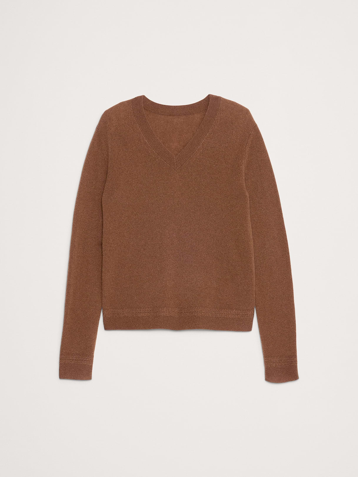 Lightweight Cashmere V-Neck Sweater - Cinnamon Coffee Brown