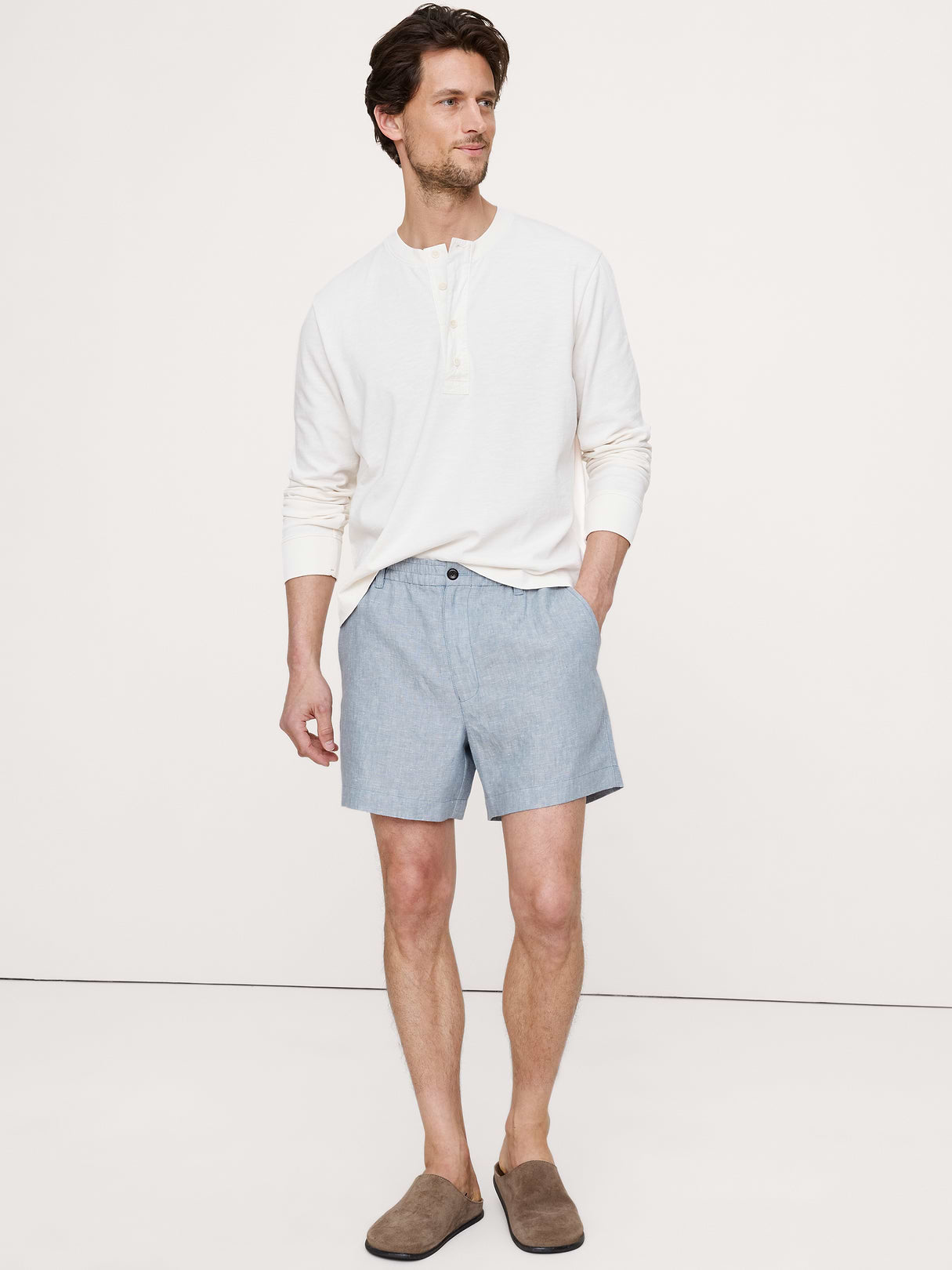 5" Linen Pull-On Short - Sky Blue