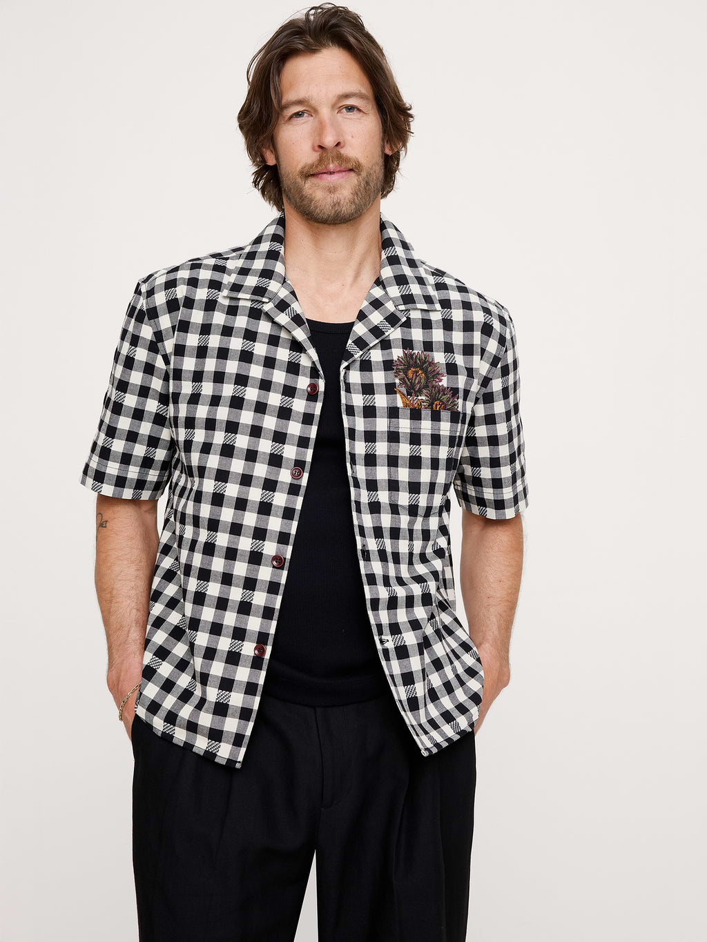 Relaxed-Fit Embroidered Cotton Resort Shirt - Black Gingham