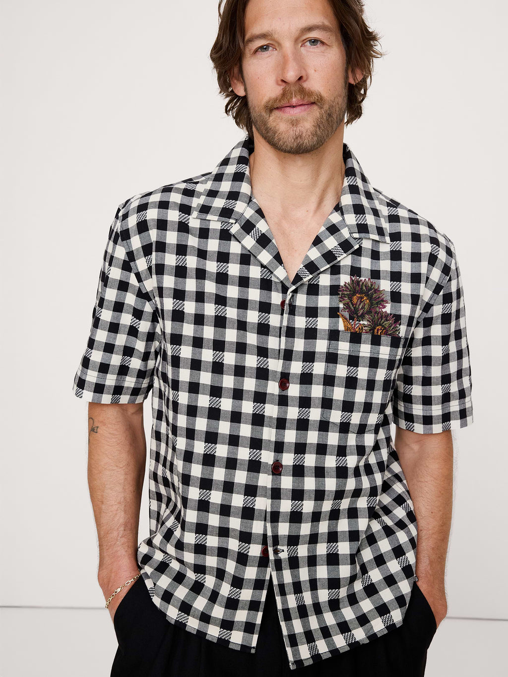 Relaxed-Fit Embroidered Cotton Resort Shirt - Black Gingham