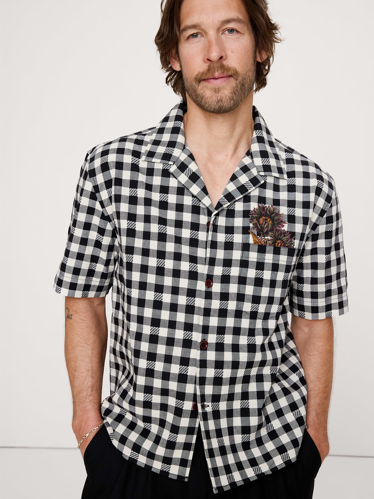 Relaxed-Fit Embroidered Cotton Resort Shirt - Black Gingham