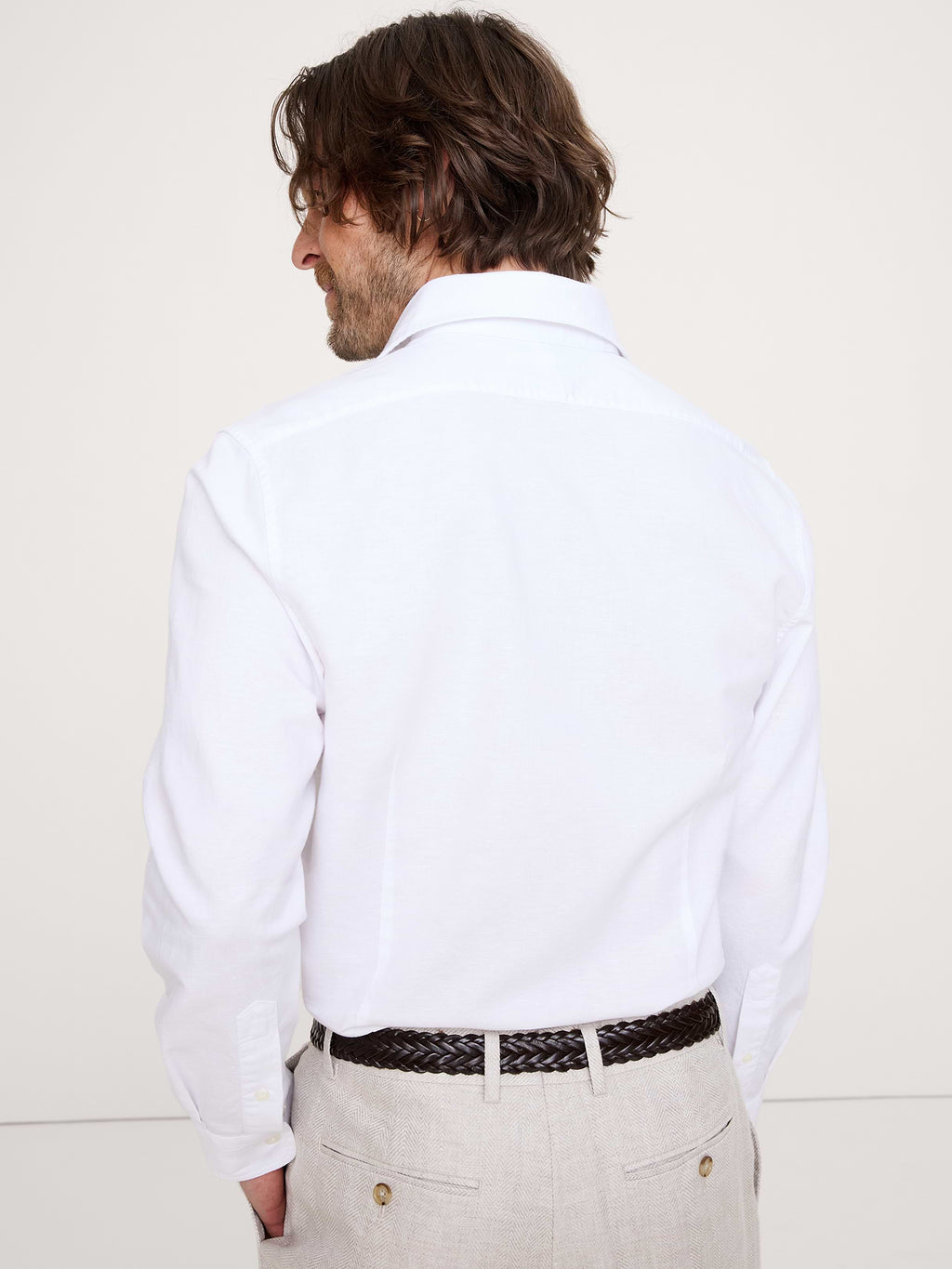 Slim-Fit Linen-Cotton Dress Shirt - White