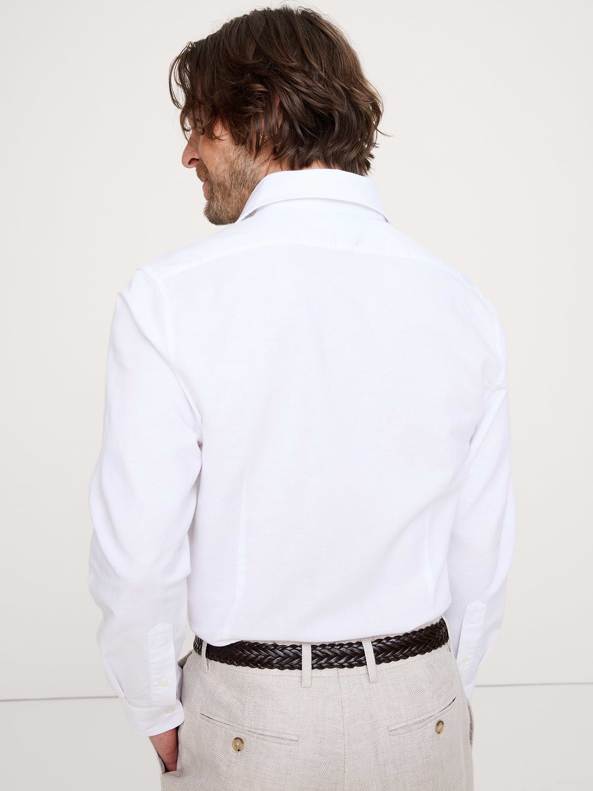 Slim-Fit Linen-Cotton Dress Shirt - White