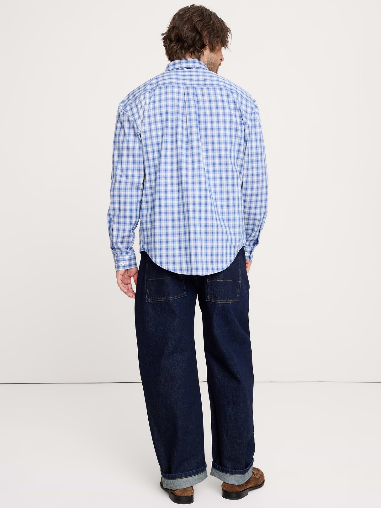 Relaxed-Fit Washed Cotton Poplin Shirt - Medium Blue Plaid