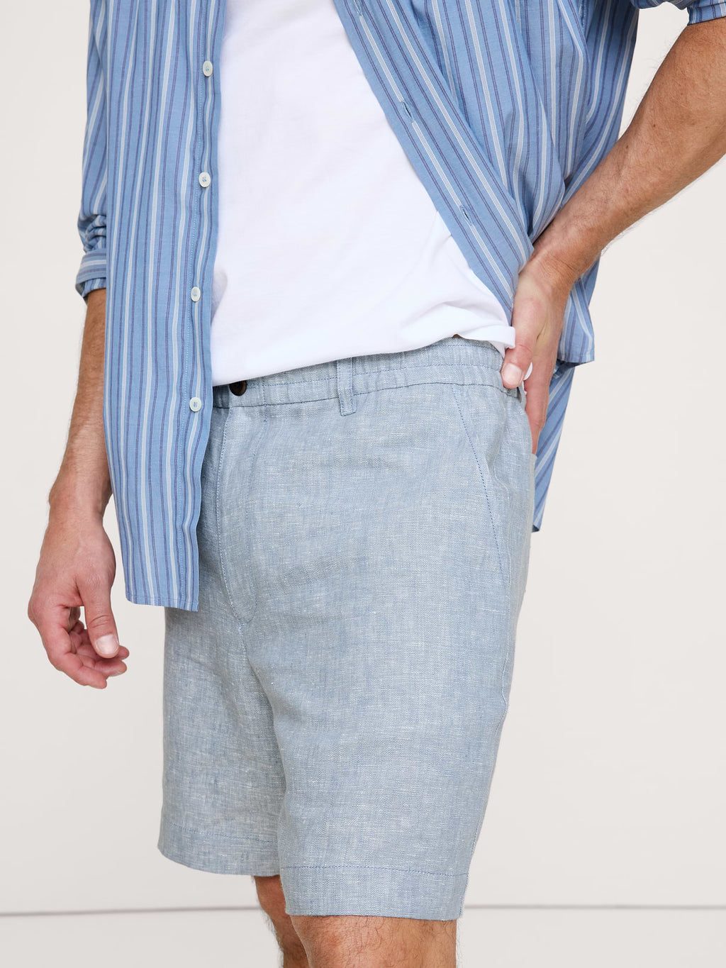 7" Linen Pull-On Short - Sky Blue