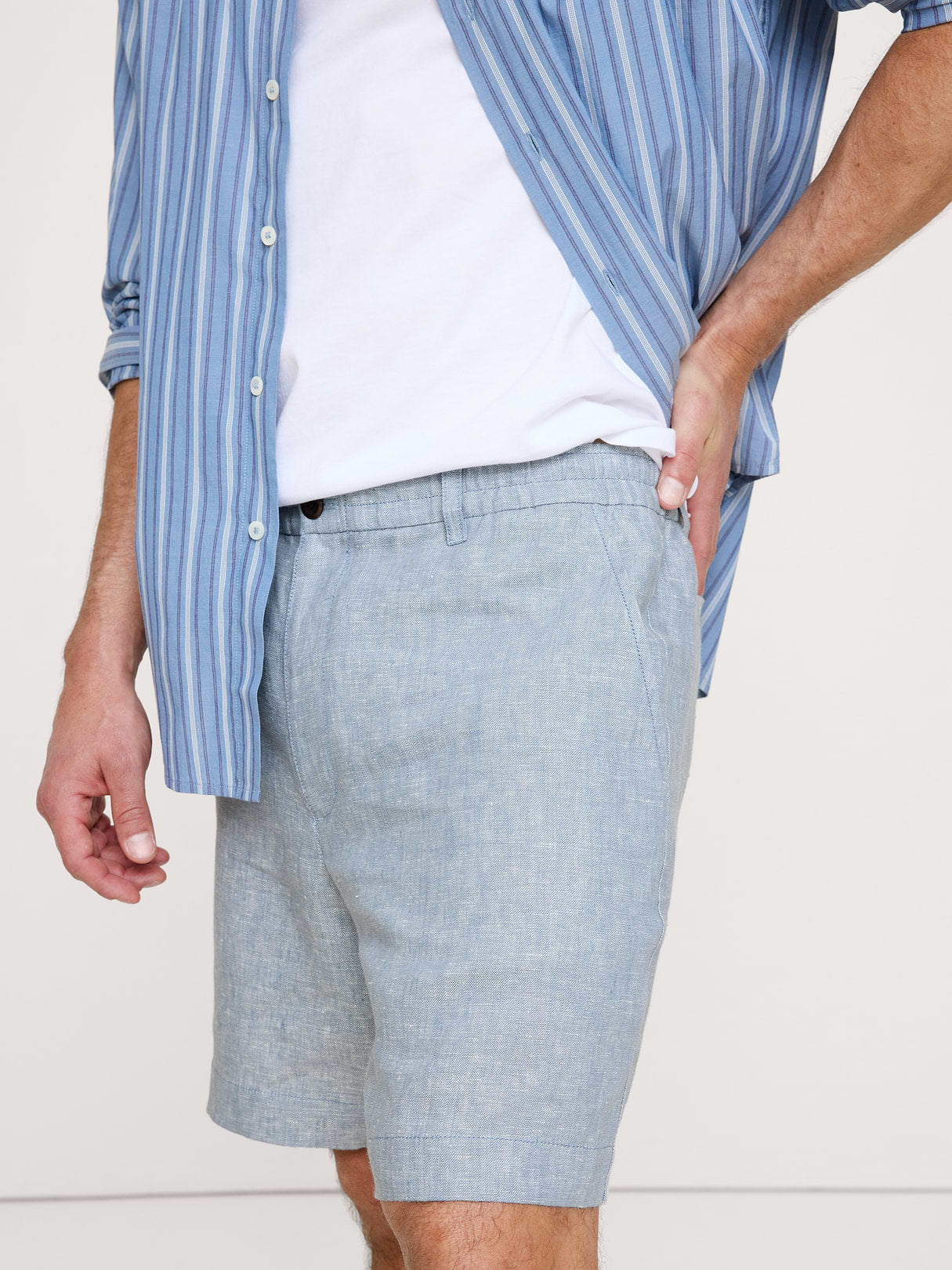 7" Linen Pull-On Short - Sky Blue