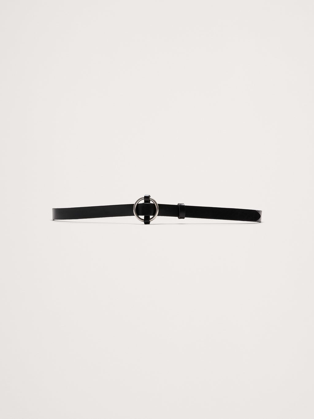 Leather Circle-Buckle Skinny Belt - Black