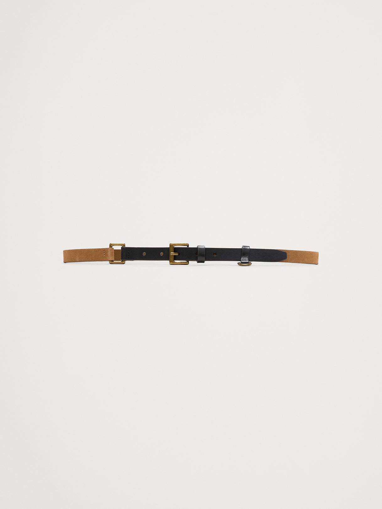 Two-Tone Leather Skinny Utility Belt - Camel & Black