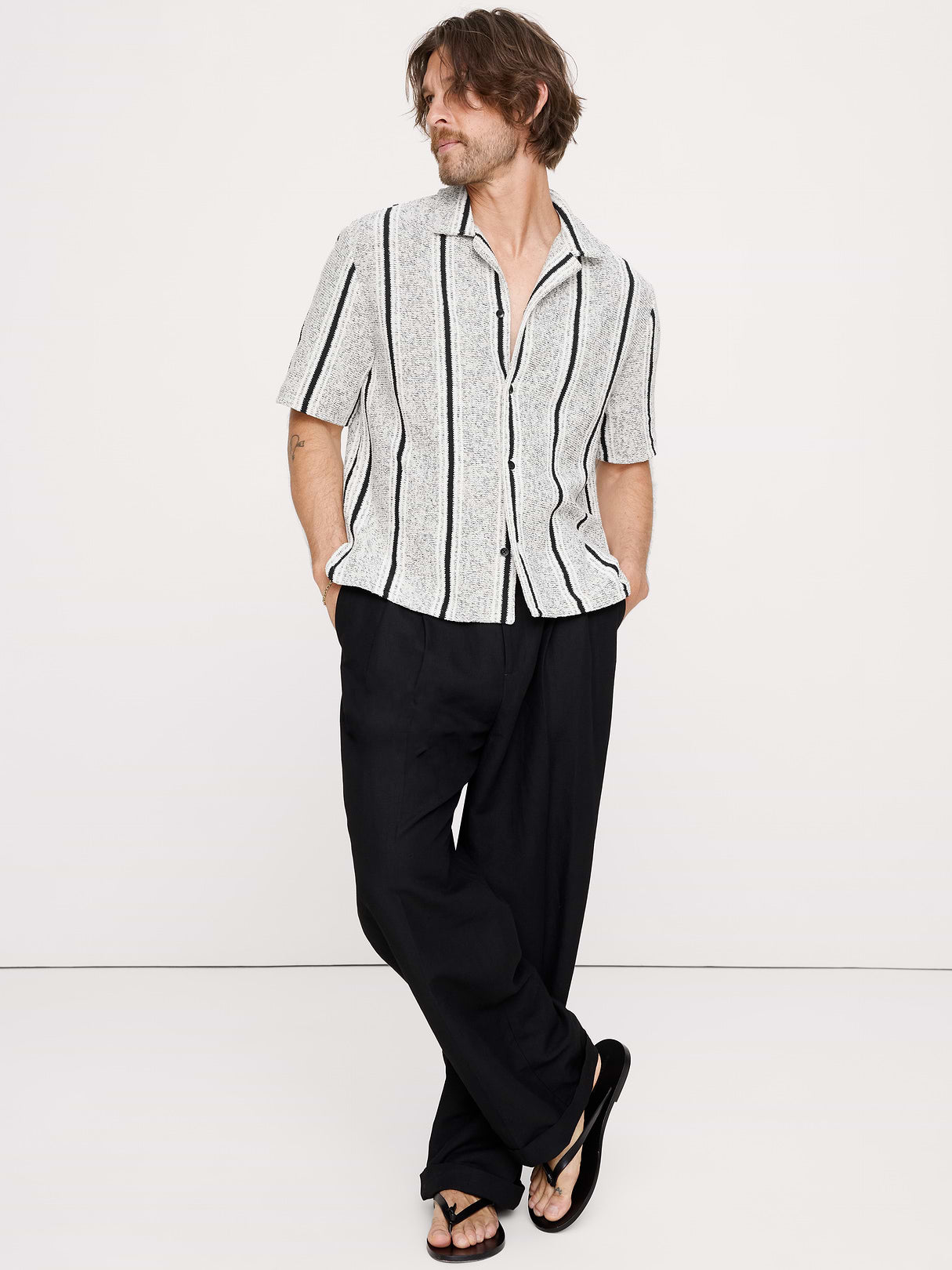 Relaxed-Fit Striped Resort Shirt - Black Stripe