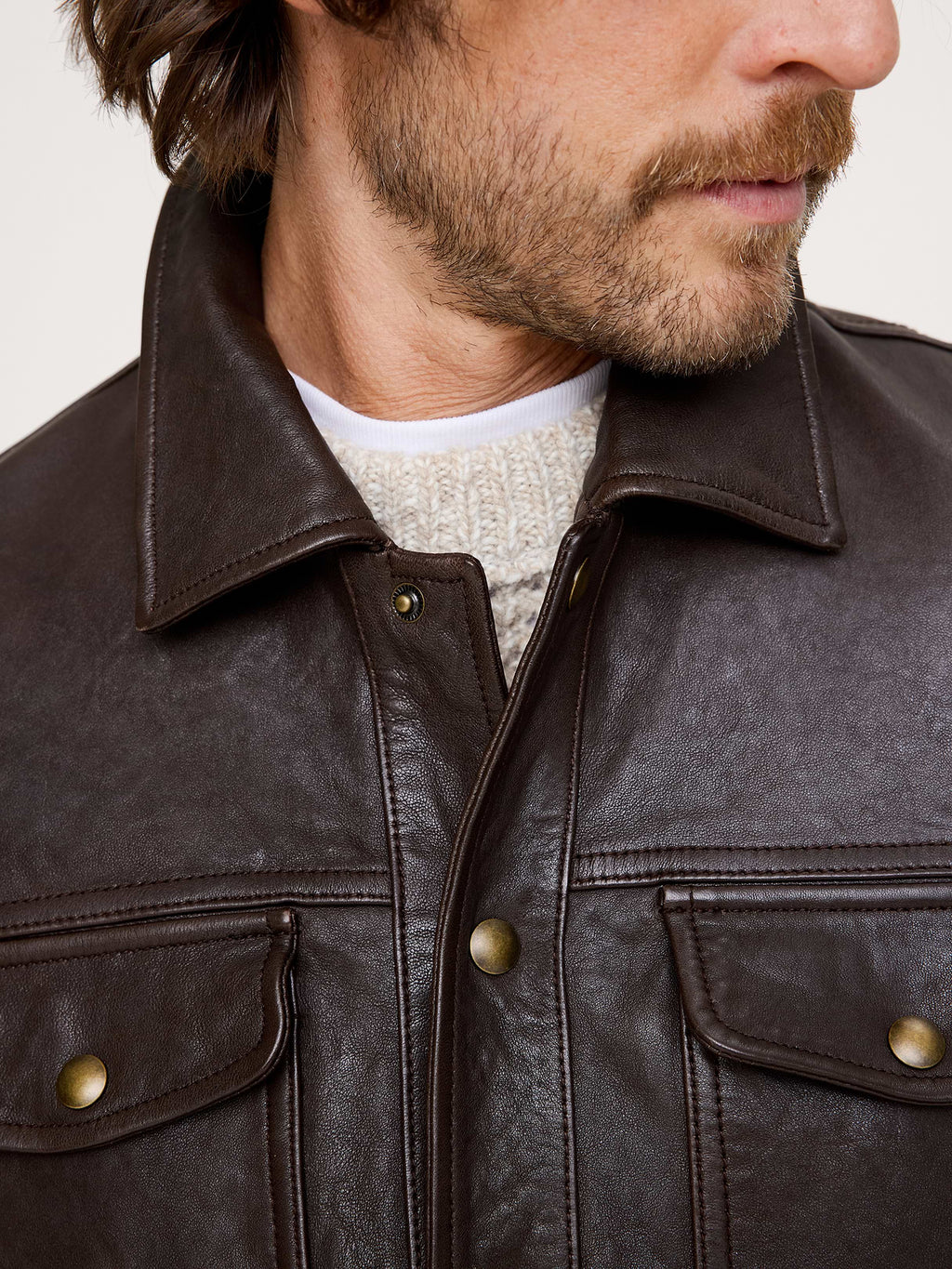 Leather Trucker Jacket - Chocolate Brown