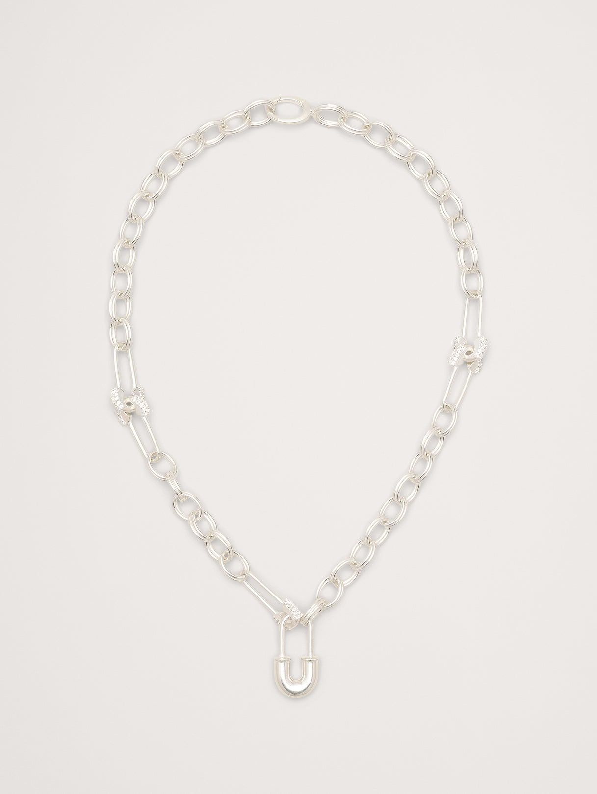 Rhinestone Safety Pin Chain Necklace - Silver