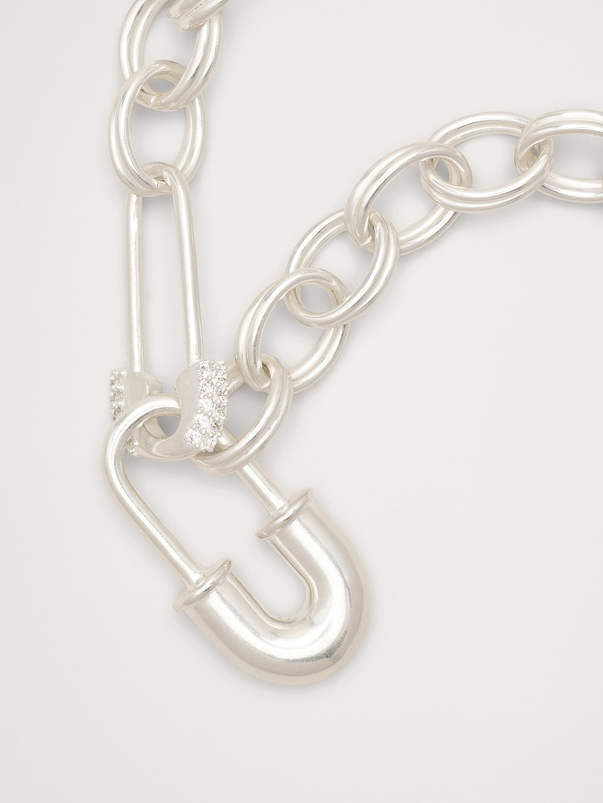 Rhinestone Safety Pin Chain Necklace - Silver