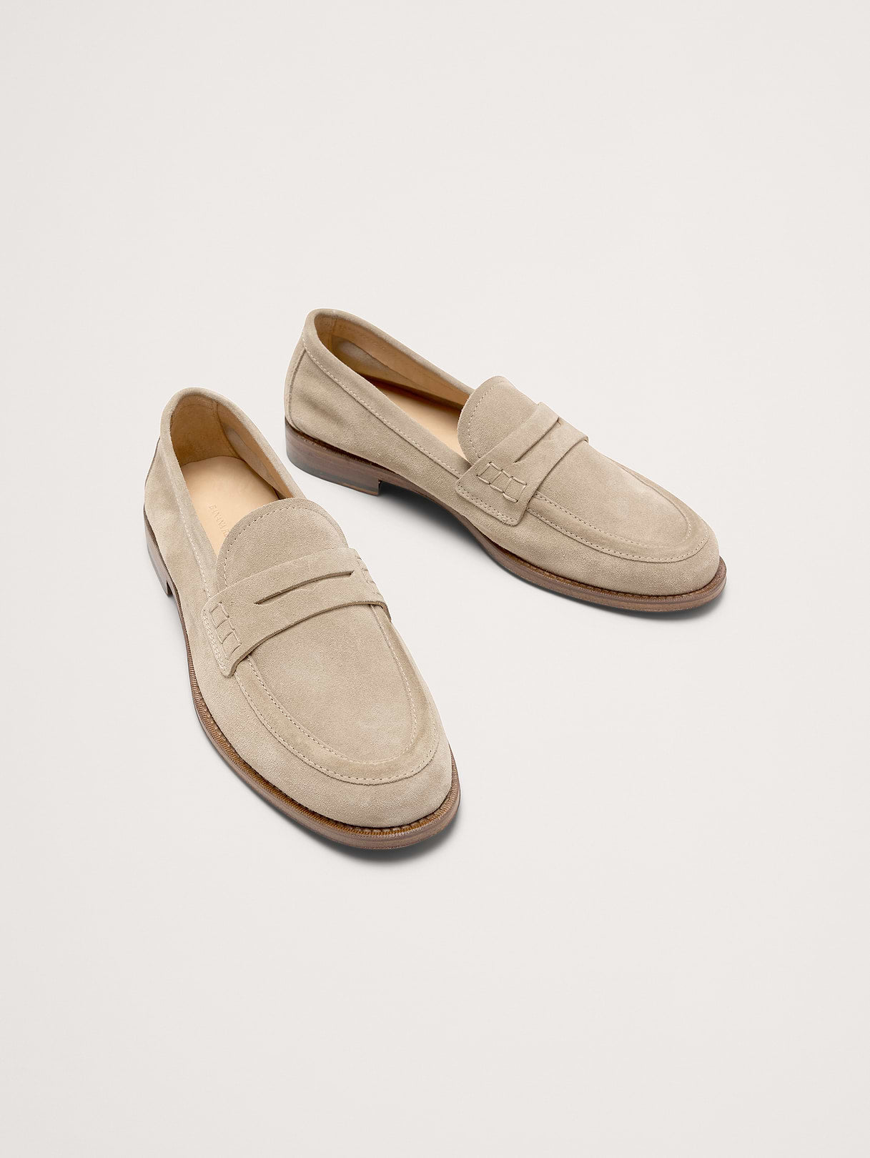 Italian Suede Penny Loafer - Khaki Beige