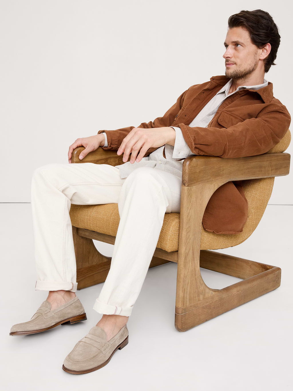 Italian Suede Penny Loafer - Khaki Beige