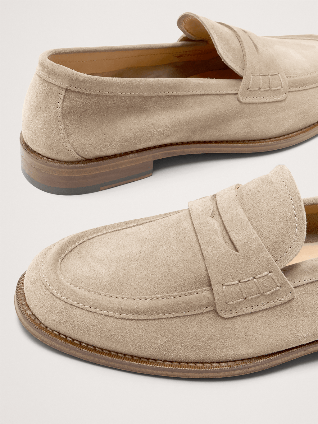 Italian Suede Penny Loafer - Khaki Beige