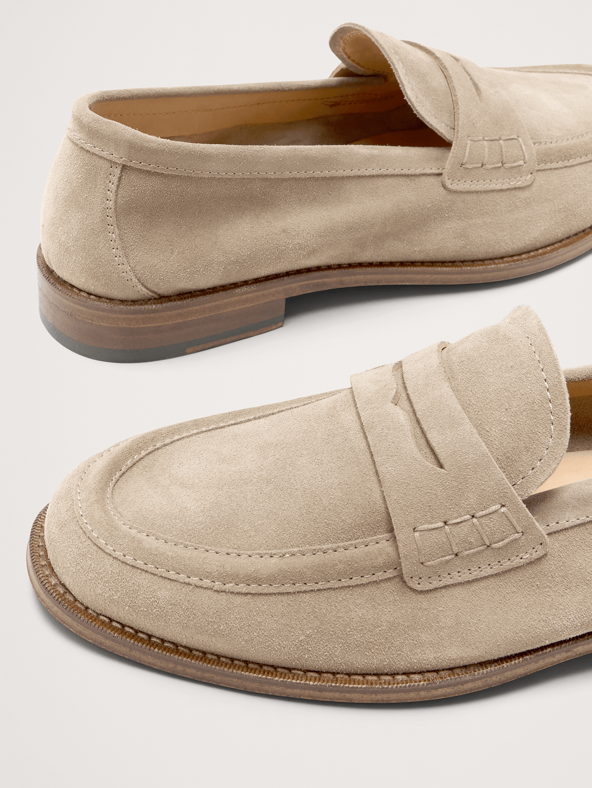 Italian Suede Penny Loafer - Khaki Beige
