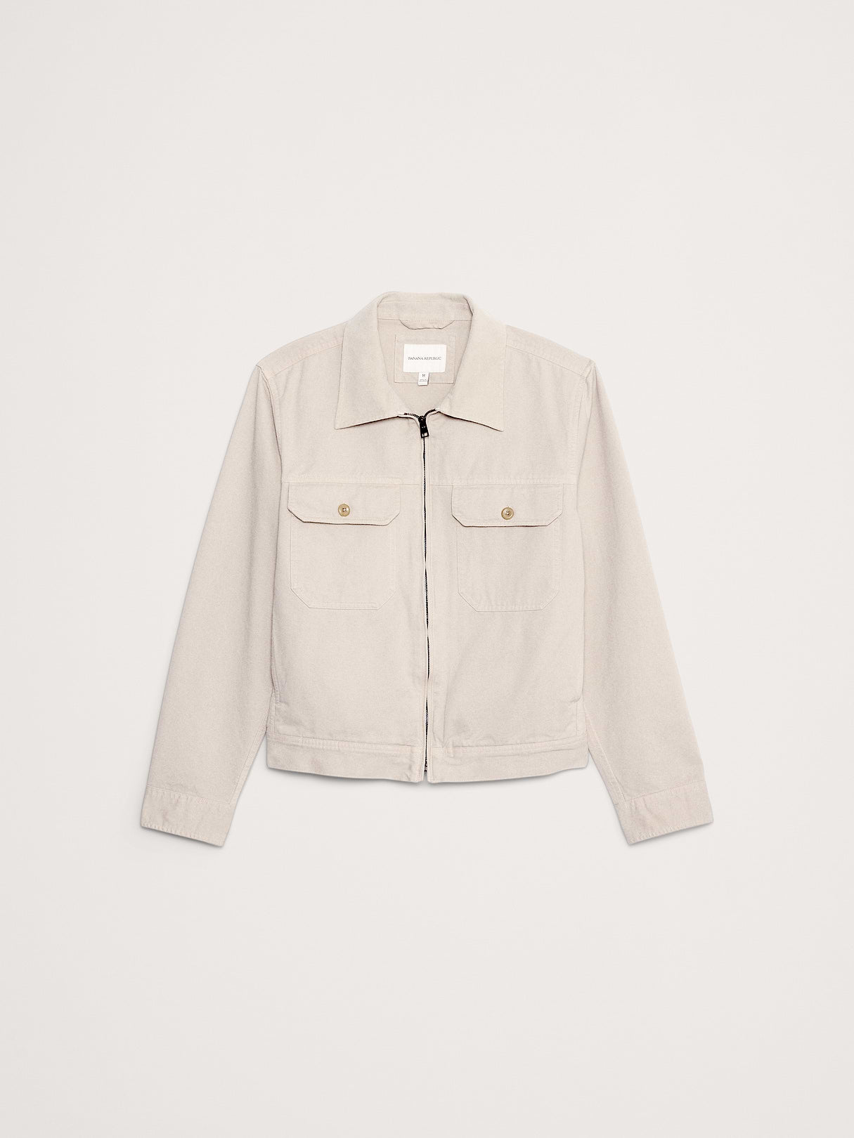 Cotton Twill Mechanic's Jacket with Corduroy Collar - Sand Khaki Beige
