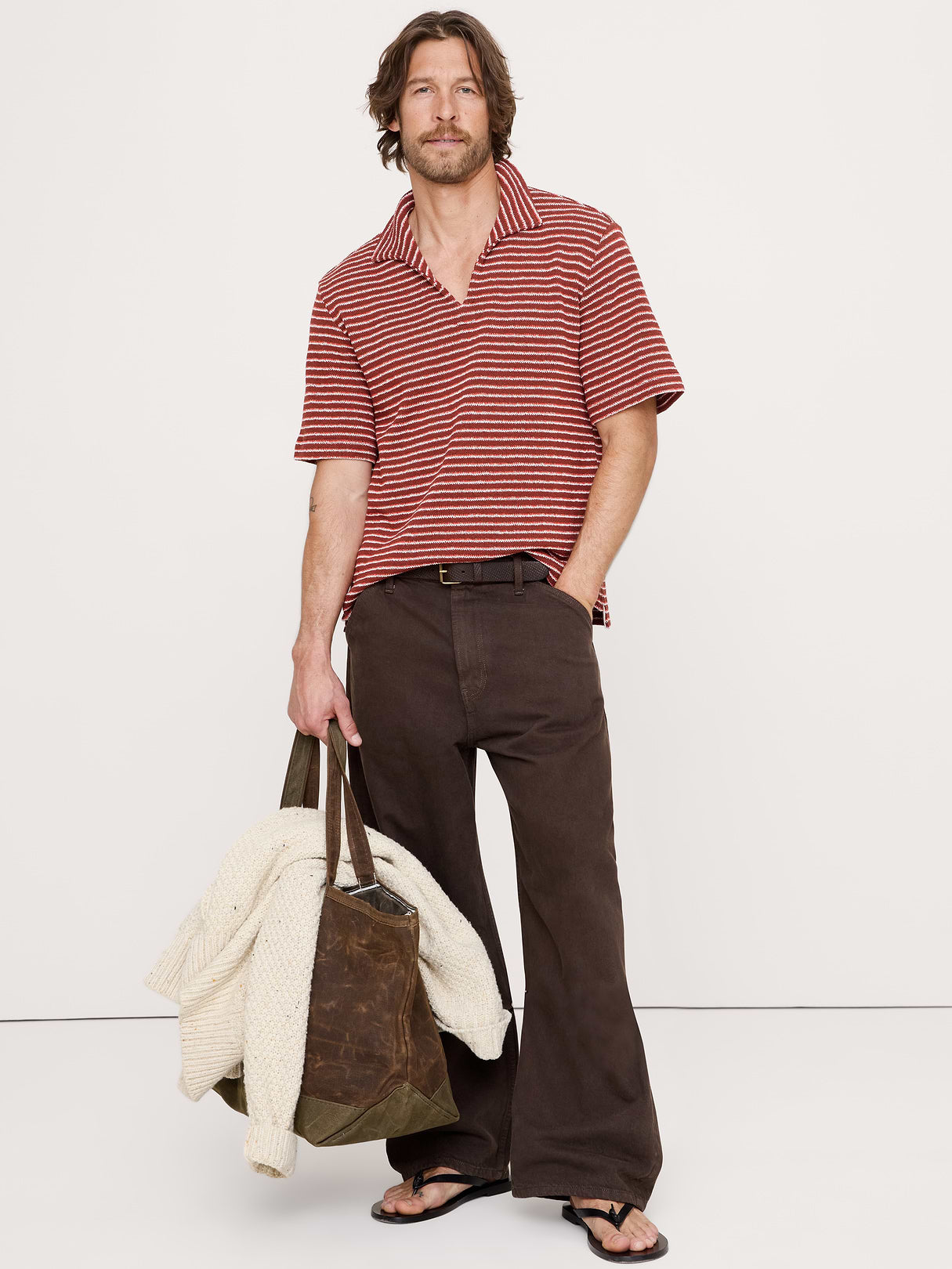 Relaxed-Fit Striped Polo - Jasper Red