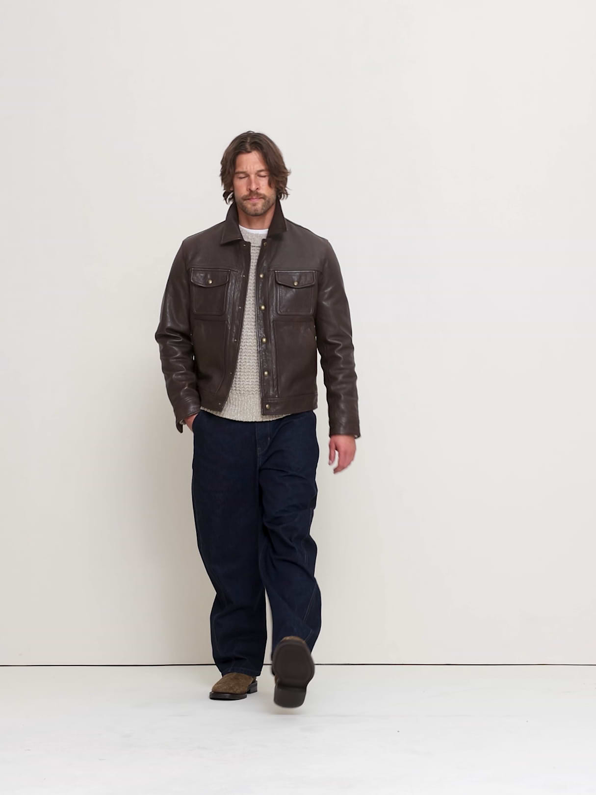 Leather Trucker Jacket - Chocolate Brown