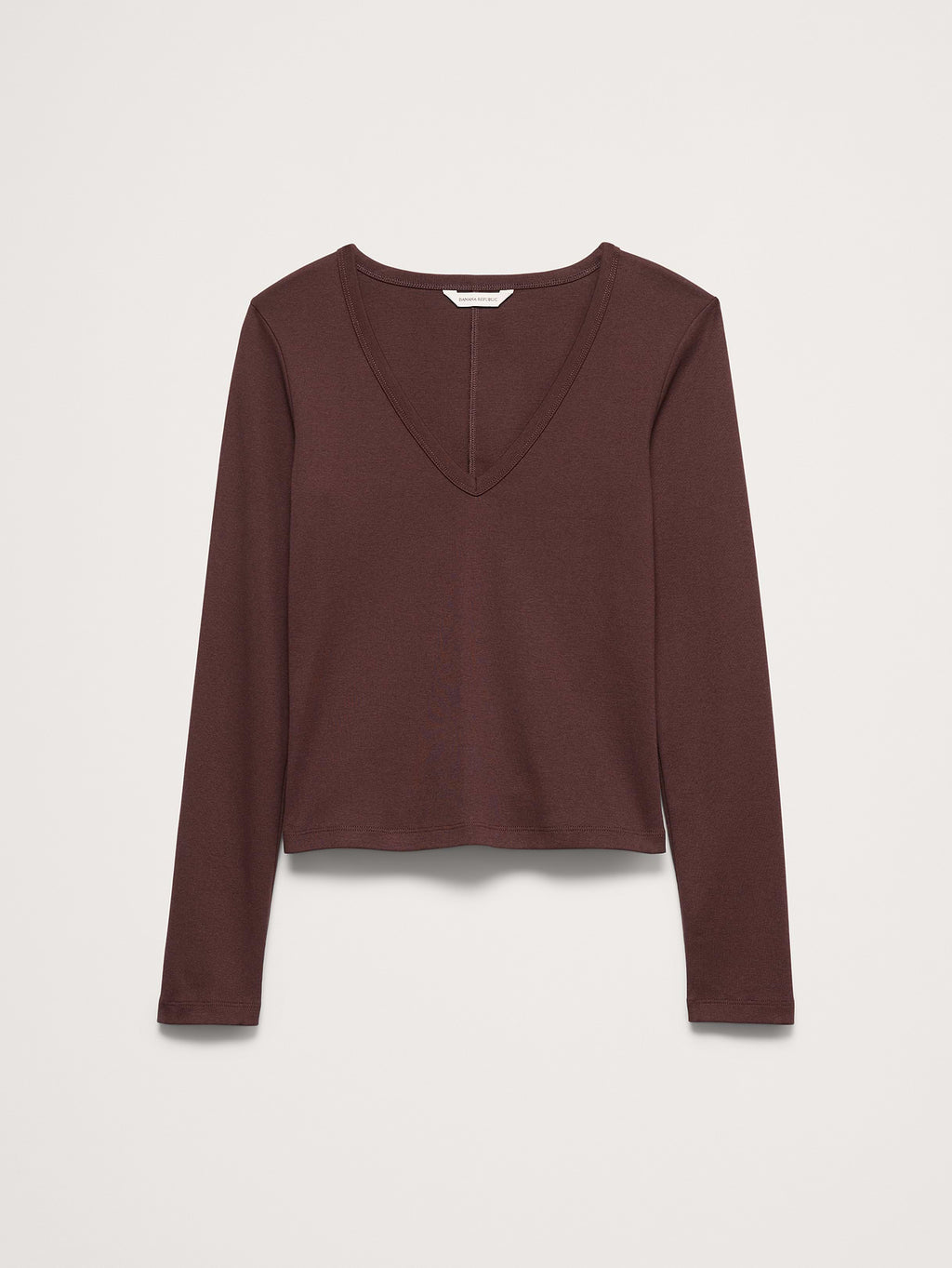 Minimalist Cotton Long-Sleeve V-Neck T-Shirt - Molasses Brown