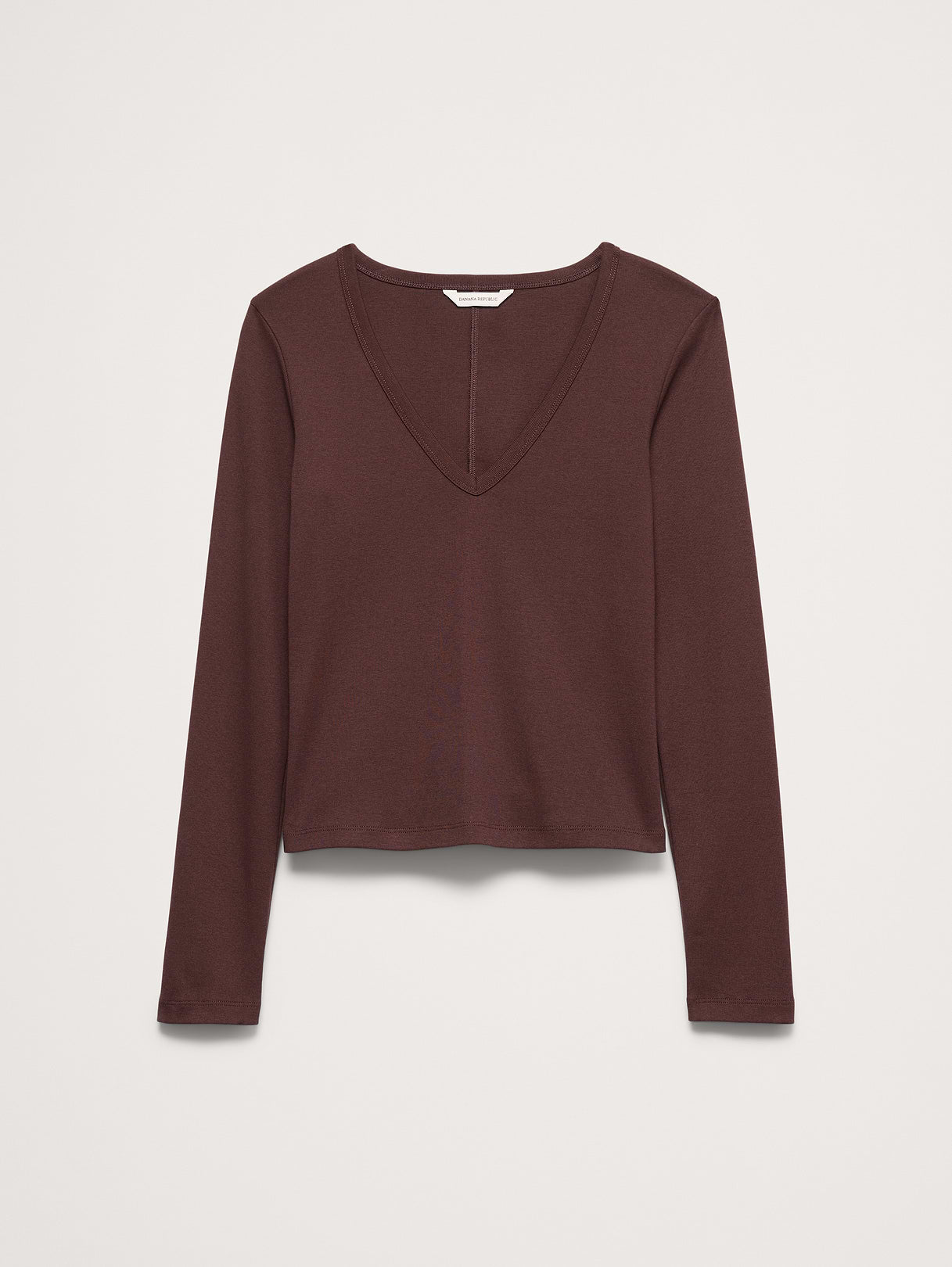 Minimalist Cotton Long-Sleeve V-Neck T-Shirt - Molasses Brown