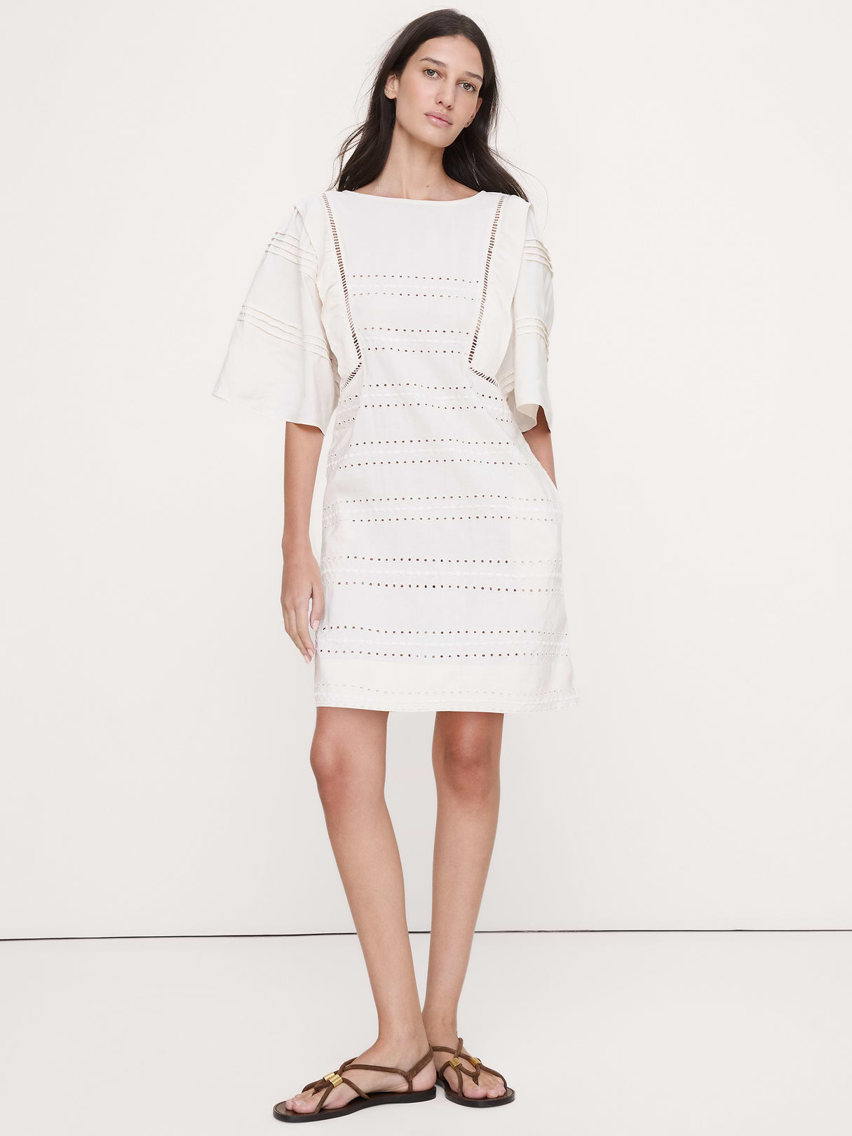 Tencel™-Linen Eyelet Mini Dress - Ivory with Embroidery