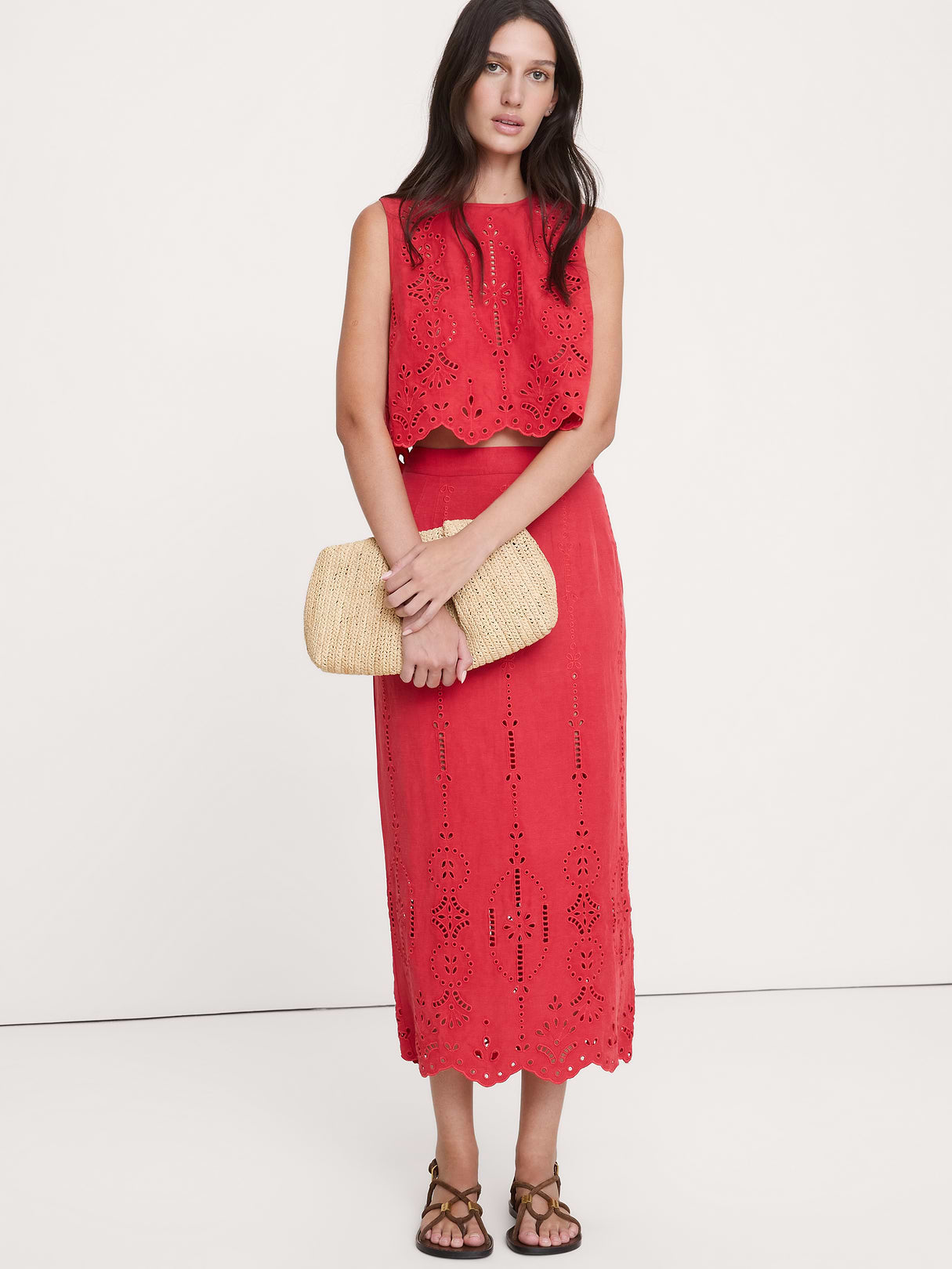 Tencel™-Linen Eyelet Maxi Skirt - Pompeian Red