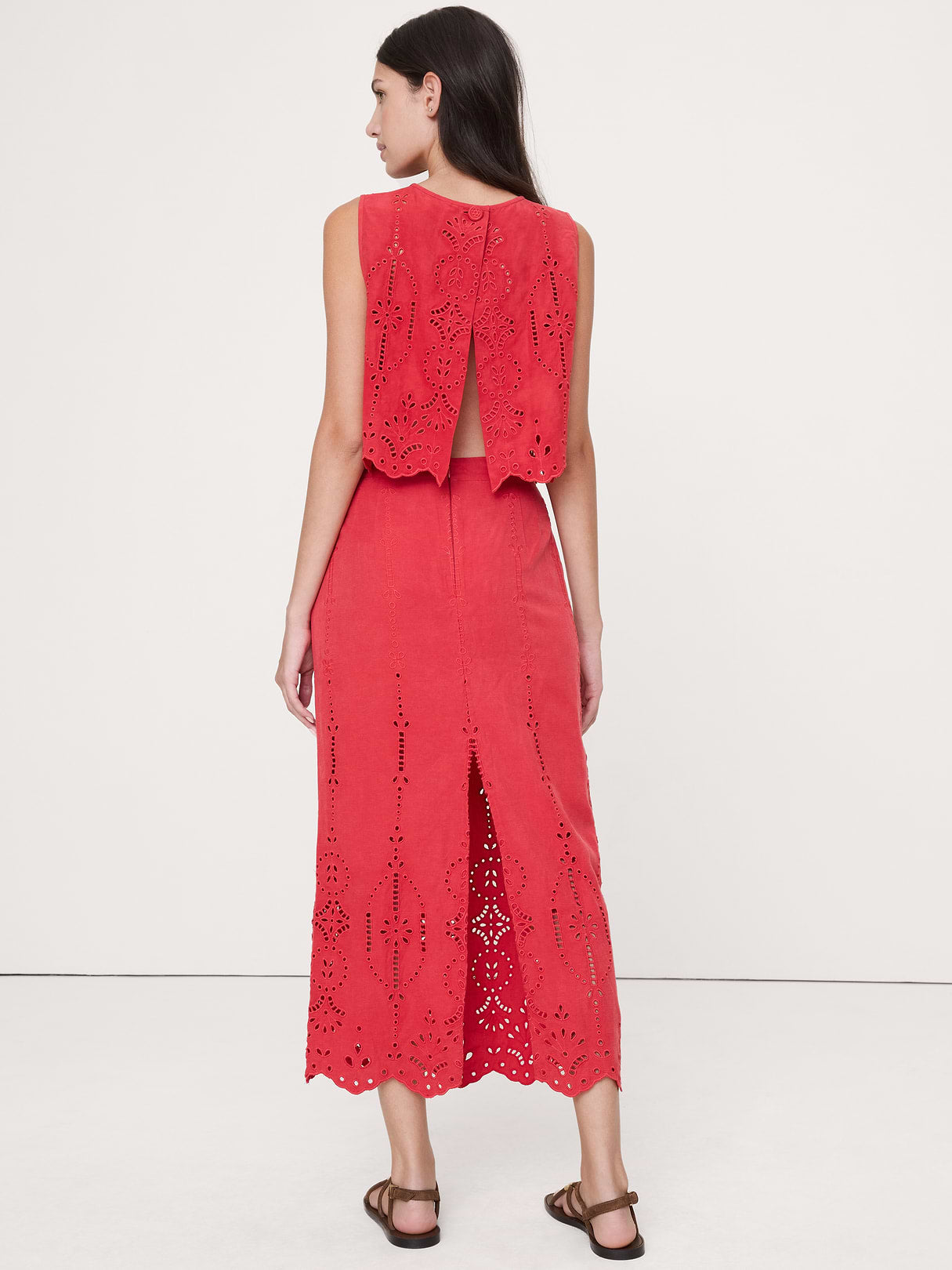 Tencel™-Linen Eyelet Maxi Skirt - Pompeian Red