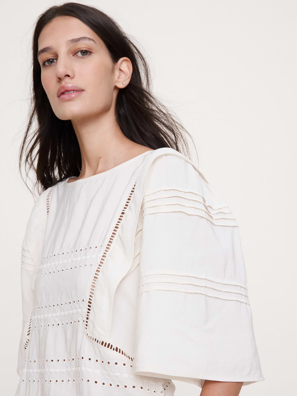 Tencel™-Linen Eyelet Mini Dress - Ivory with Embroidery