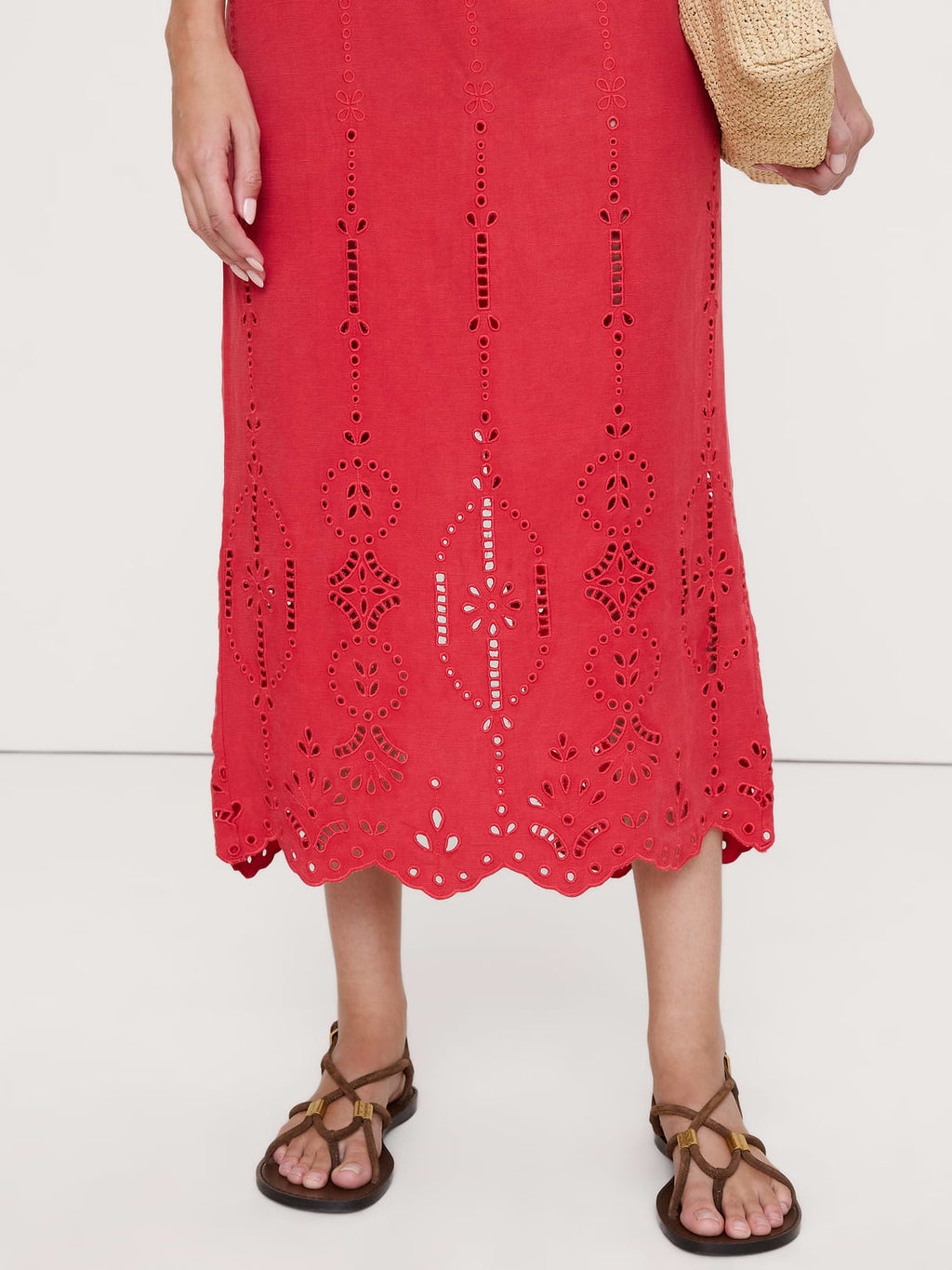 Tencel™-Linen Eyelet Maxi Skirt - Pompeian Red